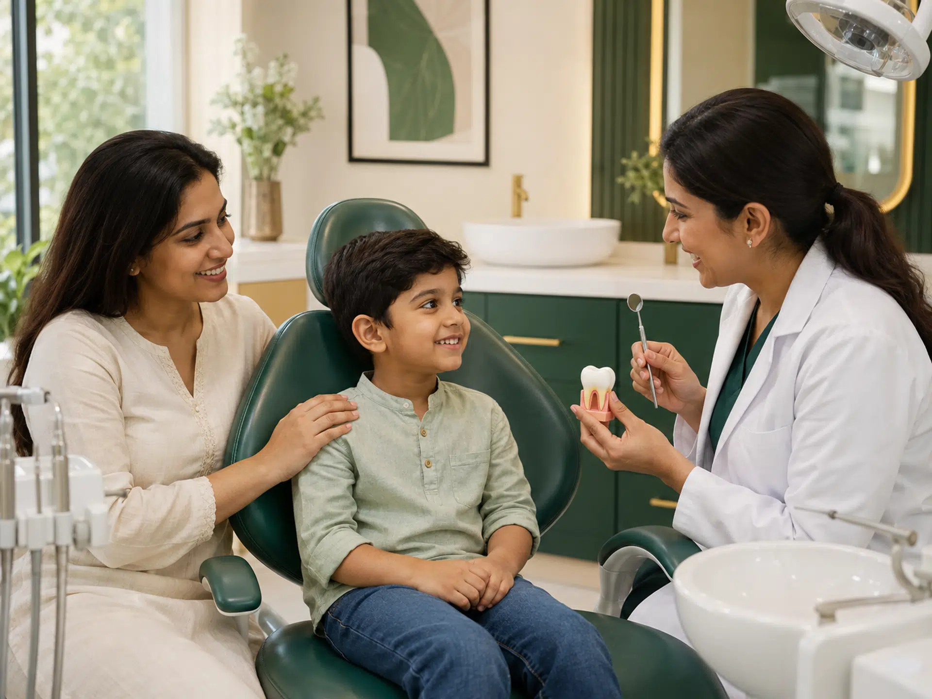 Parent and child during a gentle pediatric dental consultation